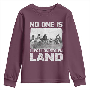No One Is Illegal On Stolen Land Youth Sweatshirt Native Tribe Indigenous People TS10 Maroon Print Your Wear