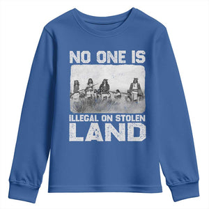 No One Is Illegal On Stolen Land Youth Sweatshirt Native Tribe Indigenous People TS10 Royal Blue Print Your Wear