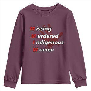 MMIW Youth Sweatshirt Missing Murdered Indigenous Women Red Hand TS10 Maroon Print Your Wear