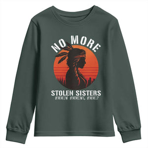 MMIW No More Stolen Sisters Youth Sweatshirt American Native Indigenous Woman TS10 Dark Forest Green Print Your Wear