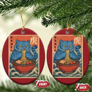 Anime Blue Cat Ramen Christmas Ornament Vintage Japanese Art Funny Kawaii Demon Cat Tiger TS10 Oval Red Print Your Wear