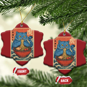 Anime Blue Cat Ramen Christmas Ornament Vintage Japanese Art Funny Kawaii Demon Cat Tiger TS10 Snow Flake Red Print Your Wear