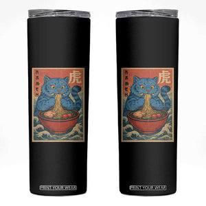 Anime Blue Cat Ramen Skinny Tumbler Vintage Japanese Art Funny Kawaii Demon Cat Tiger TS10 Black Print Your Wear