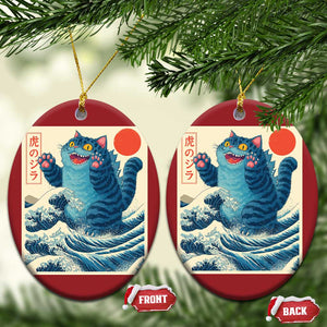 Blue Catzilla Cat Japanese Art Christmas Ornament Kawaii Demon Tiger Funny Kitty Dad Gifts TS10 Oval Red Print Your Wear