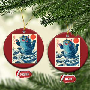Blue Catzilla Cat Japanese Art Christmas Ornament Kawaii Demon Tiger Funny Kitty Dad Gifts TS10 Circle Red Print Your Wear