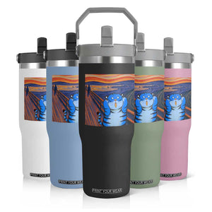 Blue Tiger Scream Flip Straw Tumbler Cute Animal Anime Demon Aesthetic Painting TS10 Print Your Wear