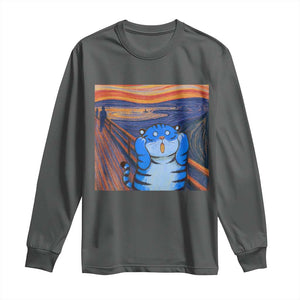 Blue Tiger Scream Long Sleeve Shirt Cute Animal Anime Demon Aesthetic Painting TS10 Dark Heather Print Your Wear