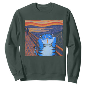 Blue Tiger Scream Sweatshirt Cute Animal Anime Demon Aesthetic Painting TS10 Dark Forest Green Print Your Wear