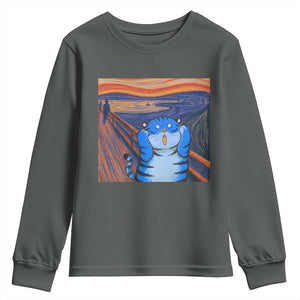 Blue Tiger Scream Youth Sweatshirt Cute Animal Anime Demon Aesthetic Painting TS10 Dark Heather Print Your Wear