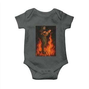 Funny Halloween Witch Baby Onesie Witch Lighting Cigarette With Flames Occult Unholy TS10 Dark Heather Print Your Wear