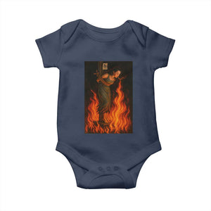 Funny Halloween Witch Baby Onesie Witch Lighting Cigarette With Flames Occult Unholy TS10 Navy Print Your Wear