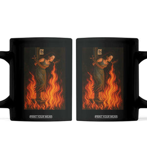 Funny Halloween Witch Coffee Mug Witch Lighting Cigarette With Flames Occult Unholy TS10 Black Print Your Wear