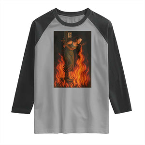 Funny Halloween Witch Raglan Shirt Witch Lighting Cigarette With Flames Occult Unholy TS10 Sport Gray Black Print Your Wear