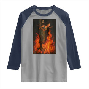 Funny Halloween Witch Raglan Shirt Witch Lighting Cigarette With Flames Occult Unholy TS10 Sport Gray Navy Print Your Wear