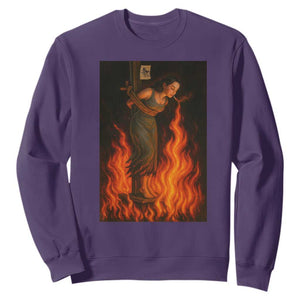 Funny Halloween Witch Sweatshirt Witch Lighting Cigarette With Flames Occult Unholy TS10 Purple Print Your Wear