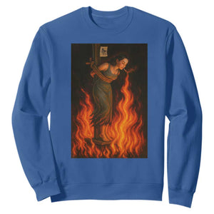 Funny Halloween Witch Sweatshirt Witch Lighting Cigarette With Flames Occult Unholy TS10 Royal Blue Print Your Wear