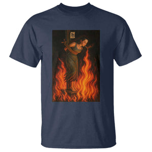 Funny Halloween Witch T Shirt Witch Lighting Cigarette With Flames Occult Unholy TS10 Navy Print Your Wear