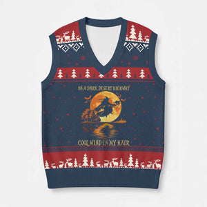 Funny Witch V-Neck Knit Sweater Vest On A Dark Desert Highway Cool Wind In My Hair TS10 Navy Red Print Your Wear