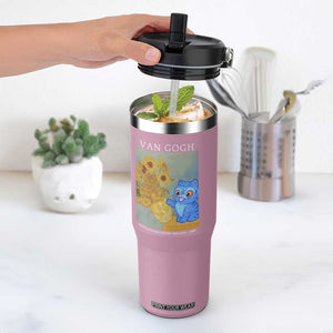 Van Gogh Kpop Fan Flip Straw Tumbler Blue Tiger Vintage Art Sunflower Cat TS10 One Size: 30 oz Light Pink Print Your Wear