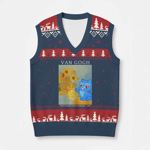 Van Gogh Kpop Fan V-Neck Knit Sweater Vest Blue Tiger Vintage Art Sunflower Cat TS10 Navy Red Print Your Wear