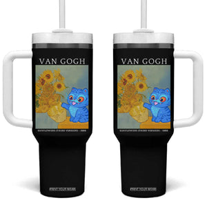 Van Gogh Kpop Fan Tumbler With Handle Blue Tiger Vintage Art Sunflower Cat TS10 One Size: 40 oz Black Print Your Wear