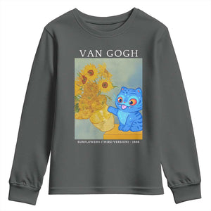 Van Gogh Kpop Fan Youth Sweatshirt Blue Tiger Vintage Art Sunflower Cat TS10 Dark Heather Print Your Wear