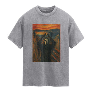 Ghost Heart Hands Washed Cotton T-Shirt Scary Face Horror Halloween