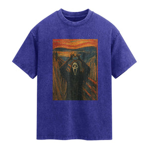 Ghost Heart Hands Washed Cotton T-Shirt Scary Face Horror Halloween