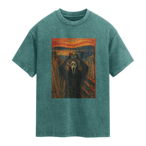 Ghost Heart Hands Washed Cotton T-Shirt Scary Face Horror Halloween