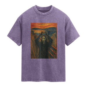 Ghost Heart Hands Washed Cotton T-Shirt Scary Face Horror Halloween