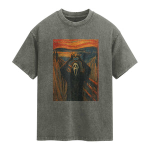 Ghost Heart Hands Washed Cotton T-Shirt Scary Face Horror Halloween