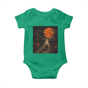 Halloween Spooky Ghost Biking Baby Onesie Vintage Ghost Riding Bicycle Gothic Moonlit Pumpkin Autumn Graphic