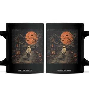 Halloween Spooky Ghost Biking Coffee Mug Vintage Ghost Riding Bicycle Gothic Moonlit Pumpkin Autumn Graphic