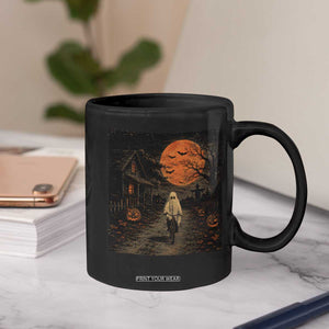 Halloween Spooky Ghost Biking Coffee Mug Vintage Ghost Riding Bicycle Gothic Moonlit Pumpkin Autumn Graphic