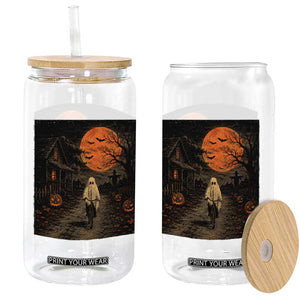 Halloween Spooky Ghost Biking Glass Can Vintage Ghost Riding Bicycle Gothic Moonlit Pumpkin Autumn Graphic