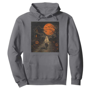 Halloween Spooky Ghost Biking Hoodie Vintage Ghost Riding Bicycle Gothic Moonlit Pumpkin Autumn Graphic