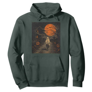Halloween Spooky Ghost Biking Hoodie Vintage Ghost Riding Bicycle Gothic Moonlit Pumpkin Autumn Graphic