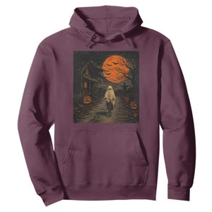 Halloween Spooky Ghost Biking Hoodie Vintage Ghost Riding Bicycle Gothic Moonlit Pumpkin Autumn Graphic