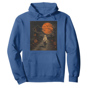 Halloween Spooky Ghost Biking Hoodie Vintage Ghost Riding Bicycle Gothic Moonlit Pumpkin Autumn Graphic