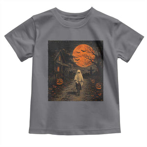 Halloween Spooky Ghost Biking Toddler T Shirt Vintage Ghost Riding Bicycle Gothic Moonlit Pumpkin Autumn Graphic