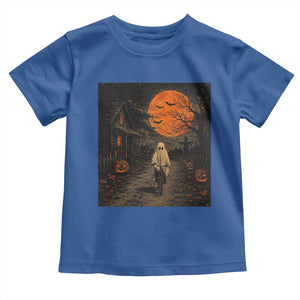 Halloween Spooky Ghost Biking Toddler T Shirt Vintage Ghost Riding Bicycle Gothic Moonlit Pumpkin Autumn Graphic