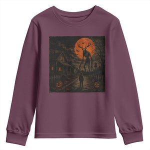 Wendigo Halloween Youth Sweatshirt Vintage Deer Skull Spooky Night Graphic
