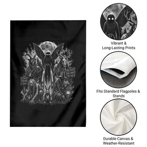 Cryptid Monsters Urban Legends Garden Flag Vintage Dark Folklore Leave Before Dark Graphic