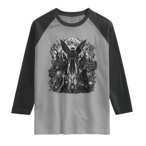 Cryptid Monsters Urban Legends Raglan Shirt Vintage Dark Folklore Leave Before Dark Graphic