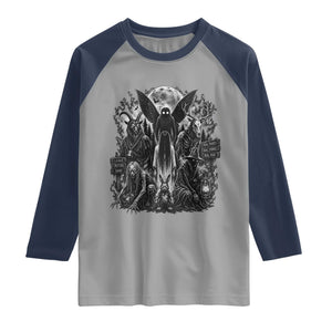 Cryptid Monsters Urban Legends Raglan Shirt Vintage Dark Folklore Leave Before Dark Graphic