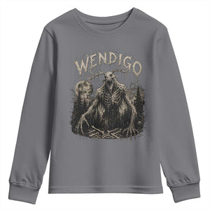 Wendigo Cryptid Monster Youth Sweatshirt Heavy Metal Dark Fantasy Horror Graphic TS10 Charcoal Print Your Wear