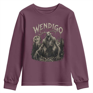 Wendigo Cryptid Monster Youth Sweatshirt Heavy Metal Dark Fantasy Horror Graphic TS10 Maroon Print Your Wear
