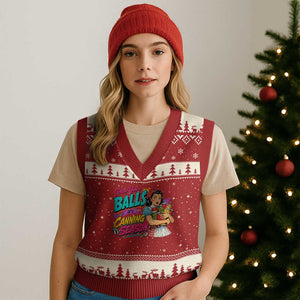 Grab Your Balls Its Canning Season Funny Food Preservation V-Neck Knit Sweater Vest Retro Pop Art Graphic