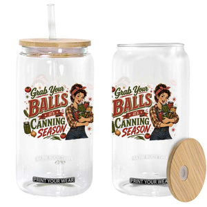 Grab Your Balls Its Canning Season Funny Food Preservation Glass Can Vintage Retro Country Girl Graphic