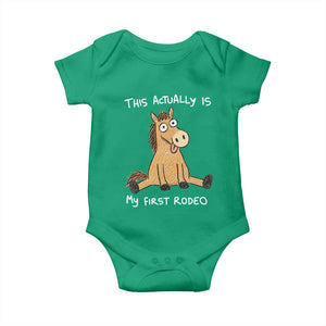 This Actually Is My First Rodeo Funny Silly Horse Baby Onesie 1st Birthday Meme